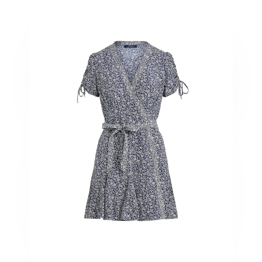 Polo Ralph Lauren Blue Floral Nami Crepe Wrap Mini Dress Size 0 - Picture 2 of 6